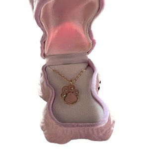Pink Dog Paw Pendant Necklace 16" w/ Dog Necklace Case